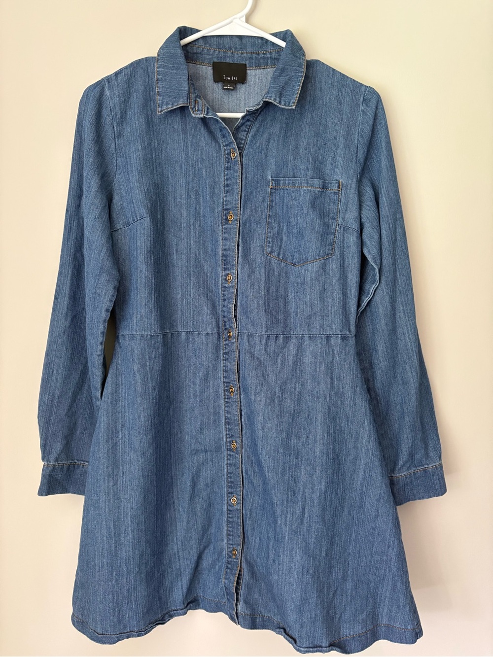 Lumiere Light Blue Denim Button-Front Long Sleeve Dress